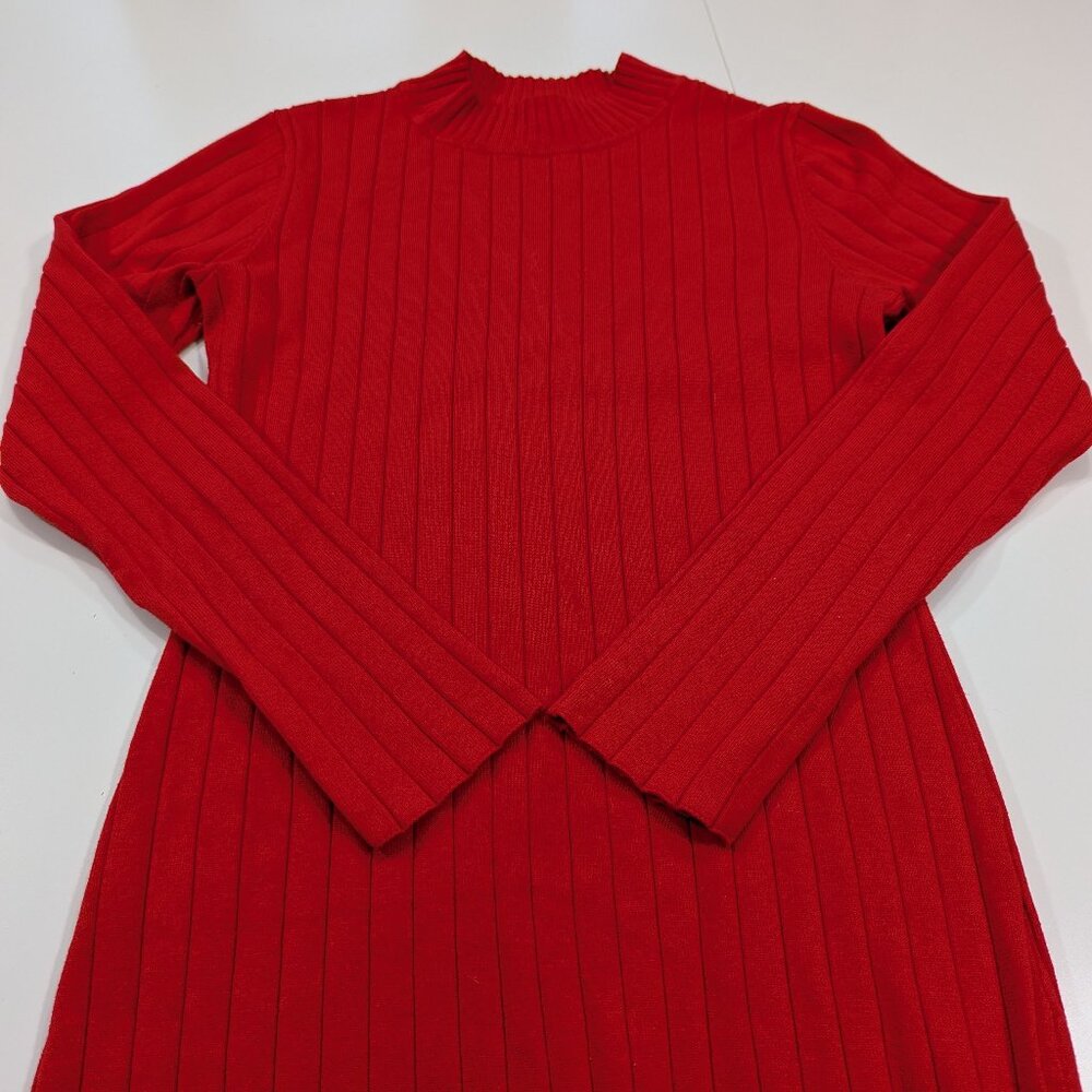 H&M Fine Knit Mock Neck Red Midi Dress